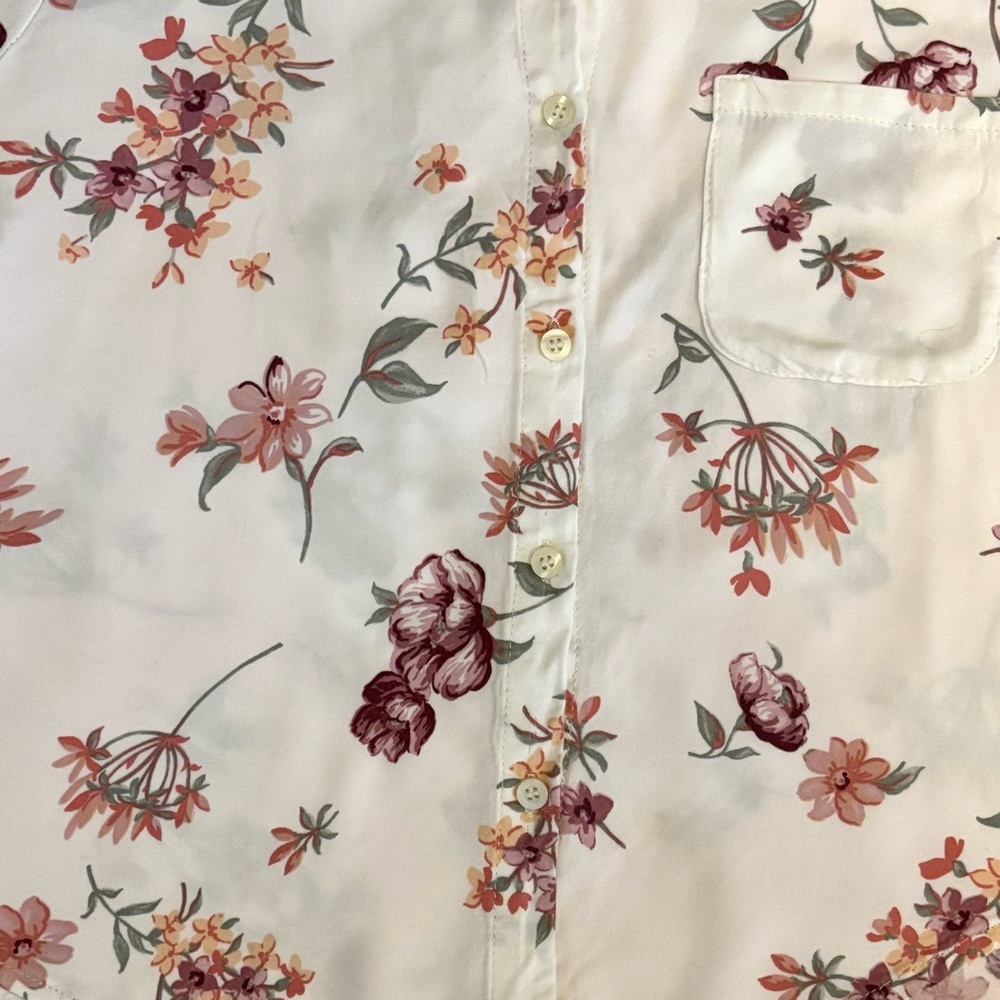 Brandy Melville Preppy White  Floral Button-Down Collared Blouse Shirt - Picture 7 of 11
